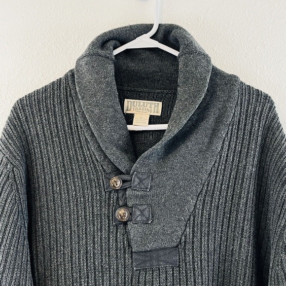 Mens XL Duluth High Neck Infantry Sweater Gray Cotton Wool Blend Standard Fit - Picture 4 of 8